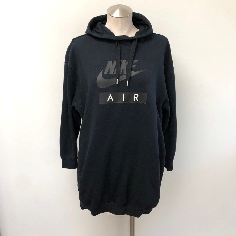Nike Hoodie Dress Womens Small Black Air Logo Longline Pullover Sweatshirt